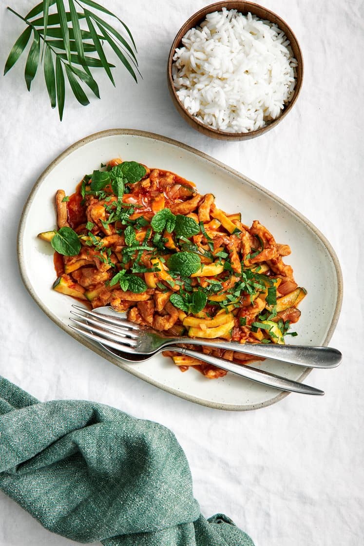 Caribbean pork mintun ja tuoreen inkiväärin kanssa