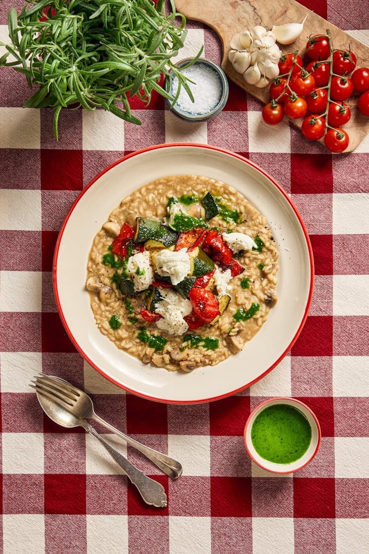Risotto ai funghi - sienirisotto mozzarellalla ja valkosipuliöljyllä